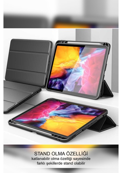 Apple iPad 10.2 2021 Deri Görünümlü Stantlı Silikon Tablet Kılıfı - Lacivert indirimleri