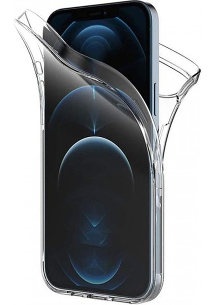 Apple iPhone 12 Pro Max Kapak 360 Derece Ön ve Arka Tam Koruma Şeffaf Silikon Kılıf