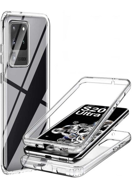 Samsung Galaxy S20 Ultra Kapak 360 Derece Ön ve Arka Tam Koruma Şeffaf Silikon Kılıf