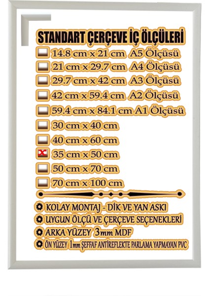 MİXEFOR Boş Çerçeve - 35CM x 50CM Iç Ölçü -Renk BEYAZ -Arka Yüzey 3mm Mdf- Ön yüzey Kırılmaz parlama yapmayan Antireflektif fiyatları