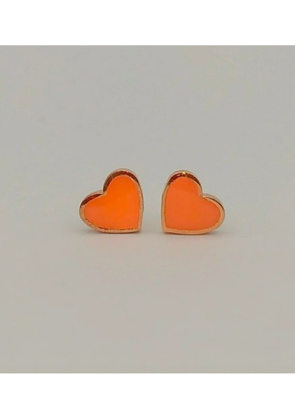 Turuncu Kalp Çocuk 925 Ayar Gümüş Küpe