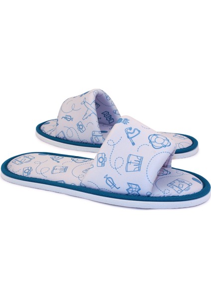 Erkek Gri Tatil Desenli Önü Açık Yumuşak Tabanlı Ev Terlik