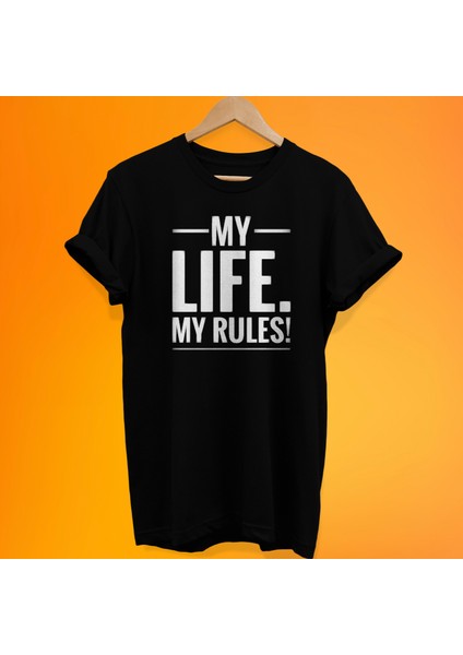 Benim Hayatım Benim Kurallarım Yazılı %100 Pamuk Oversize T-Shirt Büyük Beden Tişört