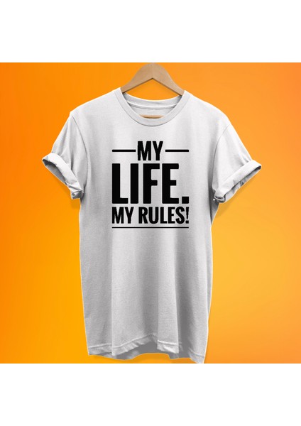 Benim Hayatım Benim Kurallarım Yazılı %100 Pamuk Oversize T-Shirt Büyük Beden Tişört