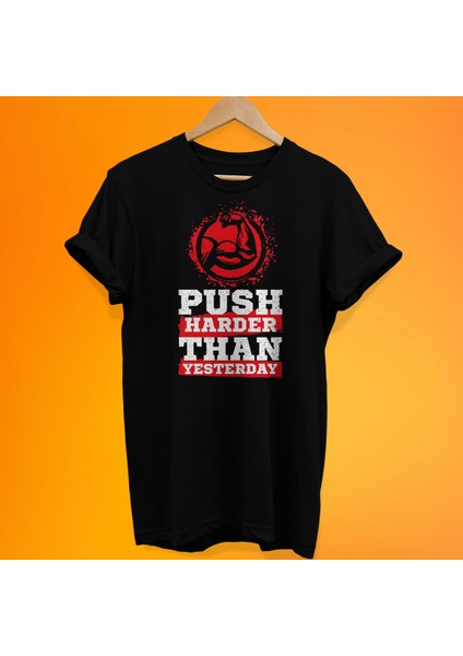 Push Harder Gym Baskılı %100 Pamuk Oversize T-Shirt Büyük Beden Tişört