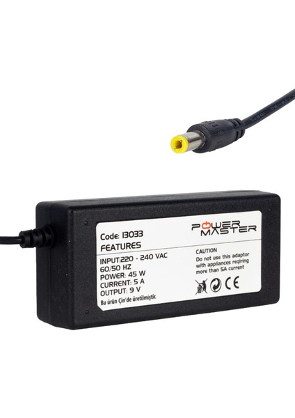 PM-13033 9 Volt - 5 Amper Pos Makinesi Priz Tipi Adaptör 2.5 Uç