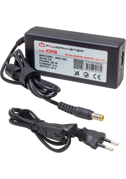 PM-10931 14 Volt - 3 Amper Plastik Kasa Masaüstü Adaptör 6.5*4.4 Uç - Samsung Monitör Adaptörü