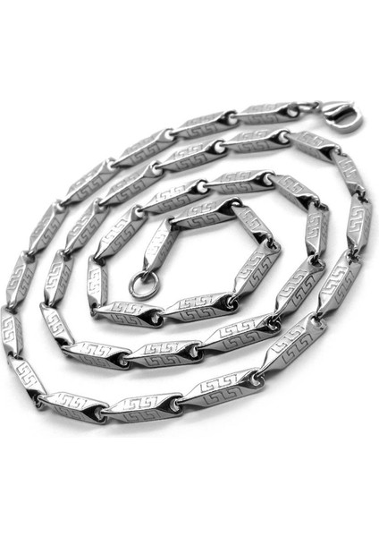 Grek Desen Ince Kibar Model Erkek Çelik 55 cm Kolye Zincir