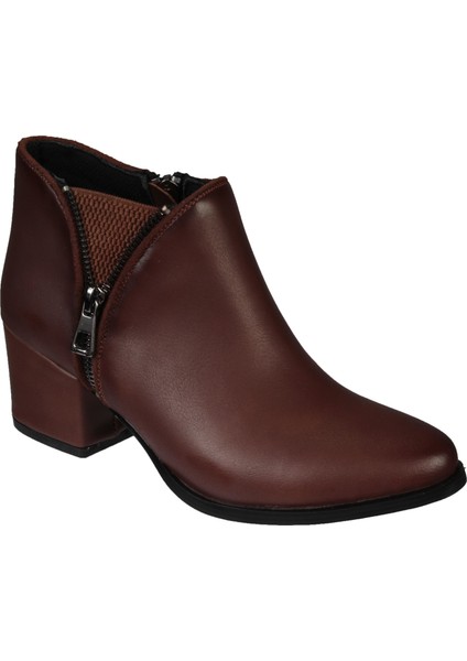 Yazkış Kadın Siyah Taba Mat Cilt 5 cm Topuklu Bilek Boyu 8cm Yandan Fermuar Detaylı Bot