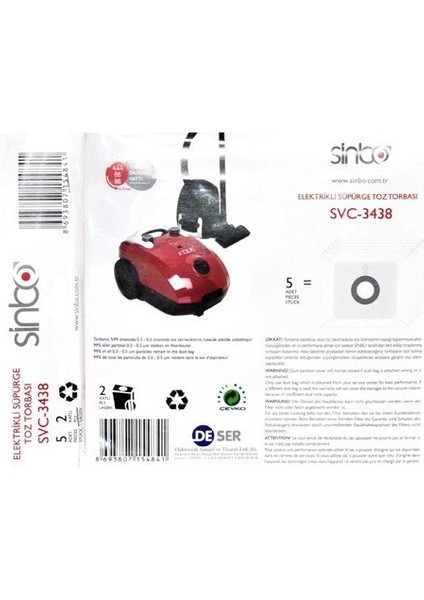 SVC-3438 Elektrikli Süpürgeye Uyumlu Toz Torbası
