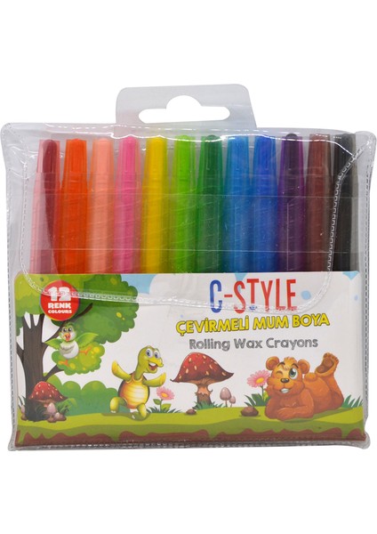 C Style Çevirmeli Mum Boya Seti 12 Renk