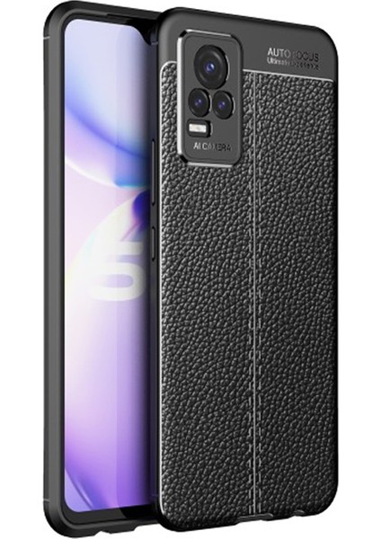 Vivo V21E Kılıf Niss Silikon Deri Görünümlü+Nano Glass Siyah