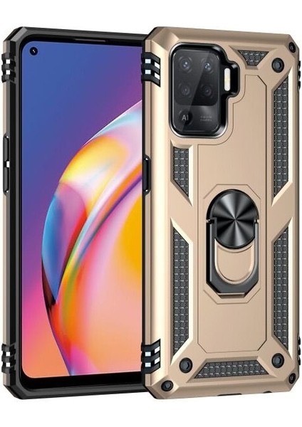 Oppo Reno 5 Lite Kılıf Vega Tank Standlı Yüzüklü Mıknatıslı Gold