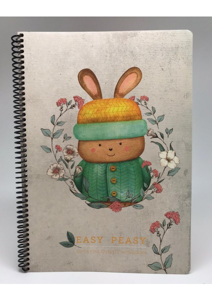Easy Notes Şapkalı Tavşan Desenli Spiralli Karton Kapak Defter A4 80 Yaprak Çizgili