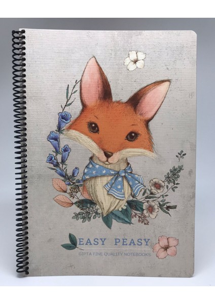 Easy Notes Tilki Desenli Spiralli Karton Kapak Defter A4 80 Yaprak Kareli