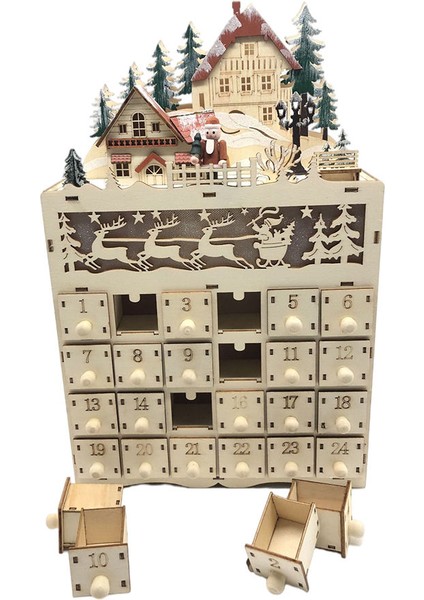 Ahşap Advent Takvimi LED Light Up Festival Noel Tatil Hazine Kutusu (Yurt Dışından)