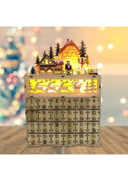 Ahşap Advent Takvimi LED Light Up Festival Noel Tatil Hazine Kutusu (Yurt Dışından)