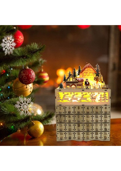 Ahşap Advent Takvimi LED Light Up Festival Noel Tatil Hazine Kutusu (Yurt Dışından)
