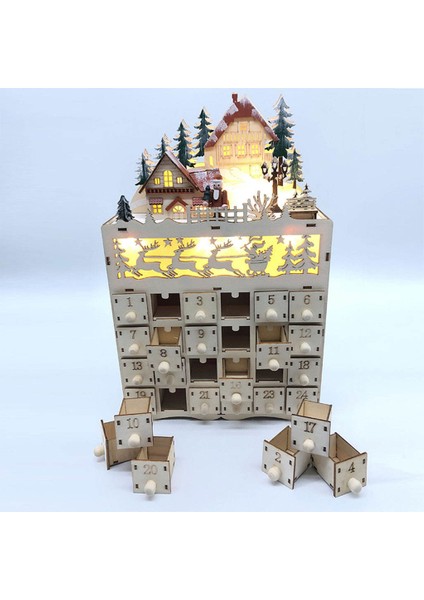 Ahşap Advent Takvimi LED Light Up Festival Noel Tatil Hazine Kutusu (Yurt Dışından)