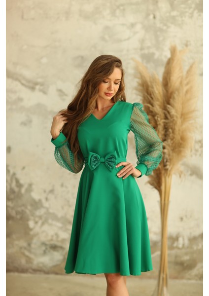 Yeşil Tül Kollu Kloş Anne Kız Kombini (Tekli Fiyattır. Ürünler Ayrı Ayrı Satılmaktadır) modelleri