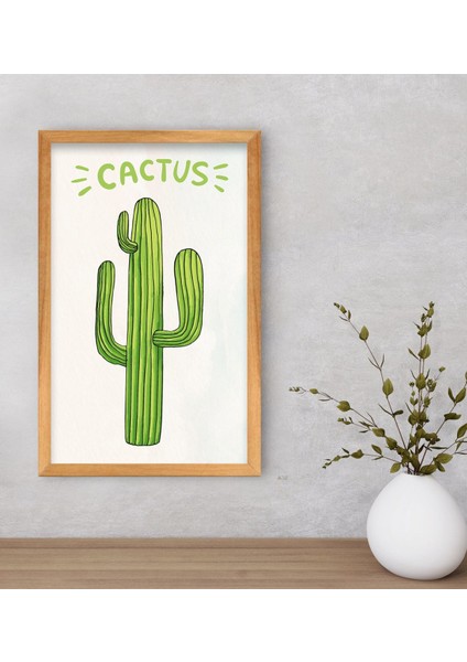 Gift Kaktüs Tasarımlı Dekoratif Retro Ahşap Çerçeveli Tablo-1