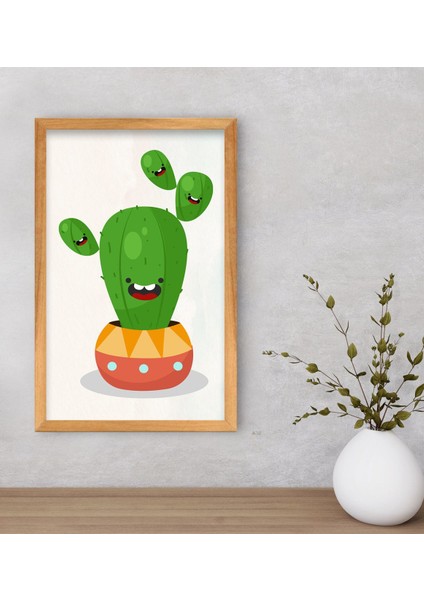 Gift Kaktüs Tasarımlı Dekoratif Retro Ahşap Çerçeveli Tablo-16