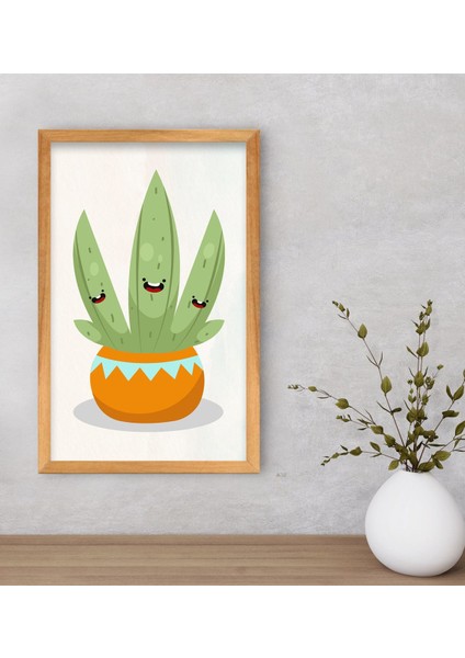 Gift Kaktüs Tasarımlı Dekoratif Retro Ahşap Çerçeveli Tablo-15