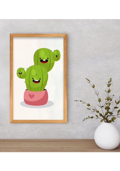 Gift Kaktüs Tasarımlı Dekoratif Retro Ahşap Çerçeveli Tablo-14