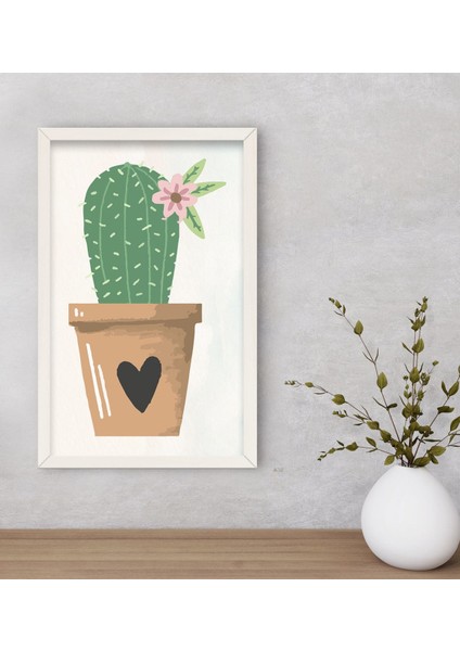 Gift Kaktüs Tasarımlı Dekoratif Ahşap Beyaz Çerçeveli Tablo-9