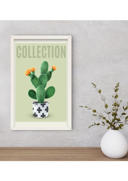 Gift Kaktüs Tasarımlı Dekoratif Ahşap Beyaz Çerçeveli Tablo-7