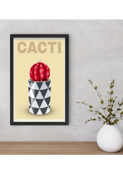 Gift Kaktüs Tasarımlı Dekoratif Ahşap Siyah Çerçeveli Tablo-5