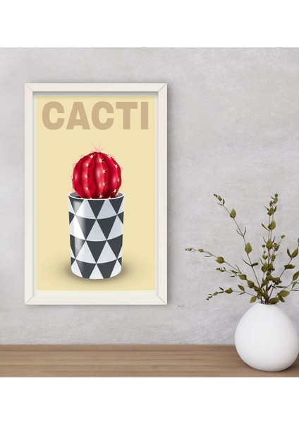 Gift Kaktüs Tasarımlı Dekoratif Ahşap Beyaz Çerçeveli Tablo-5