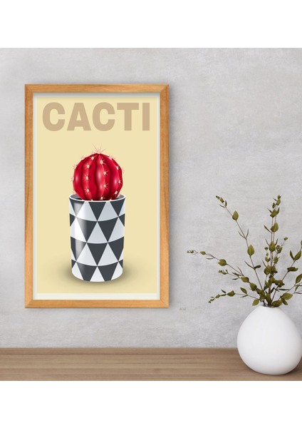 Gift Kaktüs Tasarımlı Dekoratif Retro Ahşap Çerçeveli Tablo-5