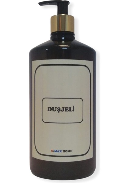 Amber Cam Görünümlü Plastik Sabunluk Şişesi 1000ML (Duş Jeli Etiketli) 1 Adet Boş