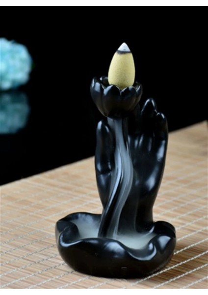 Siyah Seramik Mini Lotus Geri Akış Tütsülük