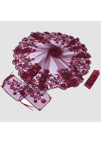 Lüx Çiçekli Duvak Takım (Eldiven, Kemer ve Duvak)