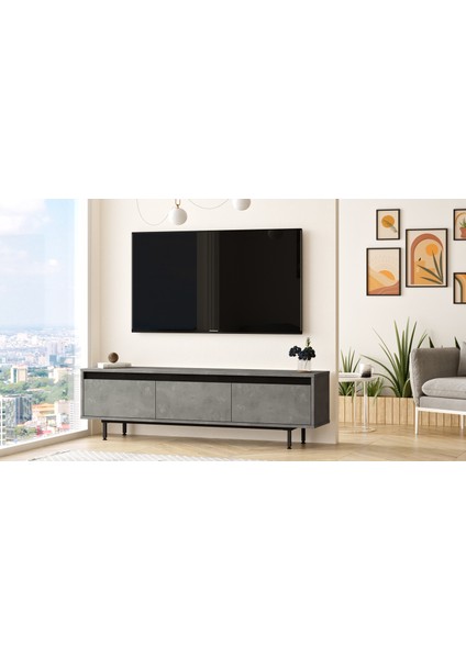 Robin Home Diego Tv Ünitesi Tv Sehpası Metal Ayaklı 160CM Beton-Siyah Dg1-Rl