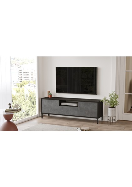 Diego Tv Ünitesi Tv Sehpası Metal Ayaklı 140CM Beton-Siyah Dg2-Rl fiyatları