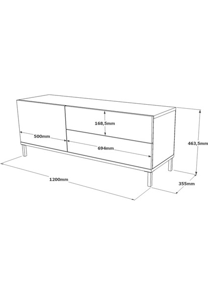 Robin Home Diego Tv Ünitesi Tv Sehpası Metal Ayaklı 120CM Keçe-Siyah Dg5-Kl