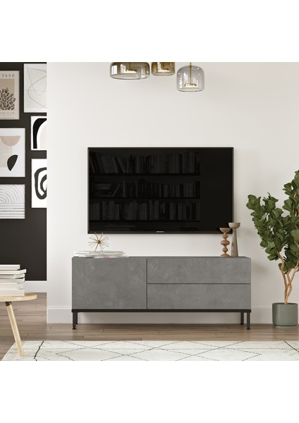 Robin Home Diego Tv Ünitesi Tv Sehpası Metal Ayaklı 120CM Beton-Siyah Dg5-Rl