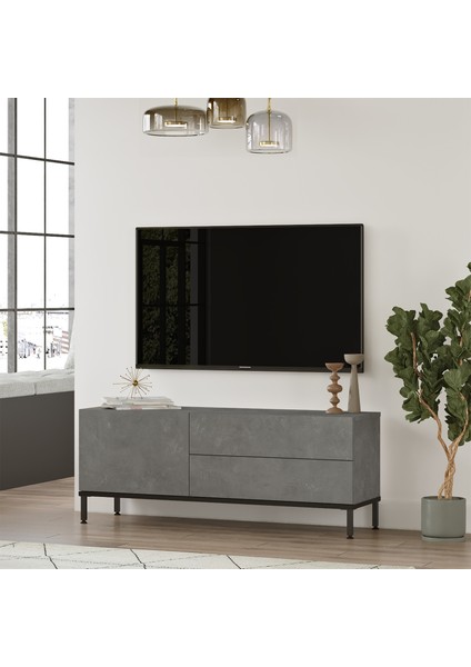 Robin Home Diego Tv Ünitesi Tv Sehpası Metal Ayaklı 120CM Beton-Siyah Dg5-Rl