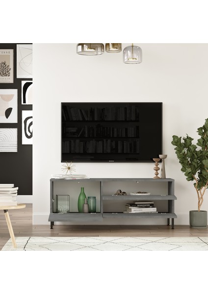 Robin Home Diego Tv Ünitesi Tv Sehpası Metal Ayaklı 120CM Beton-Siyah Dg5-Rl