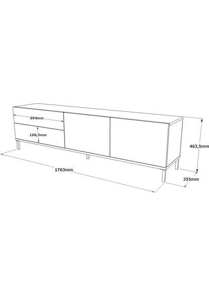 Robin Home Diego Tv Ünitesi Tv Sehpası Metal Ayaklı 170CM Keçe-Siyah Dg6-Kl