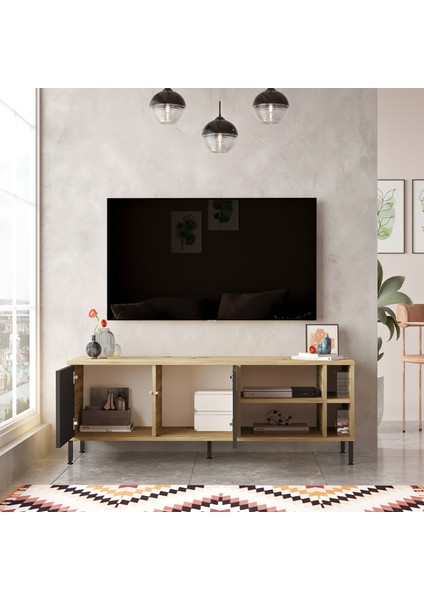 Robin Home Diego Tv Ünitesi Tv Sehpası Metal Ayaklı 140CM Keçe-Siyah Dg8-Kl