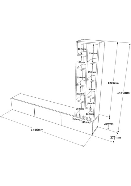 Robin Home Diego Tv Ünitesi Tv Sehpası Kitaplık 175CM Beton-Siyah Dg9-Rl