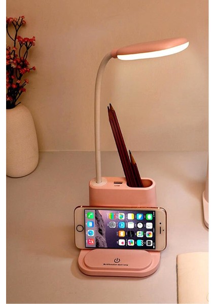 Telefon Tutucu Şarj Edilebilir Masa Lambası LED Işık Dokunmatik USB Portlu Güç Kaynağı