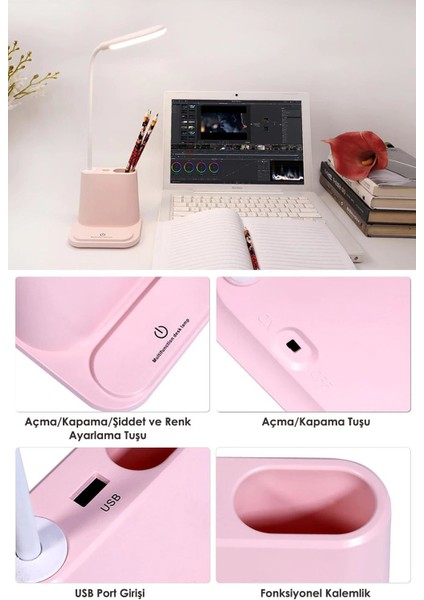 Telefon Tutucu Şarj Edilebilir Masa Lambası LED Işık Dokunmatik USB Portlu Güç Kaynağı