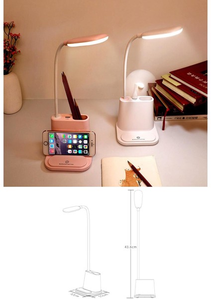 Telefon Tutucu Şarj Edilebilir Masa Lambası LED Işık Dokunmatik USB Portlu Güç Kaynağı