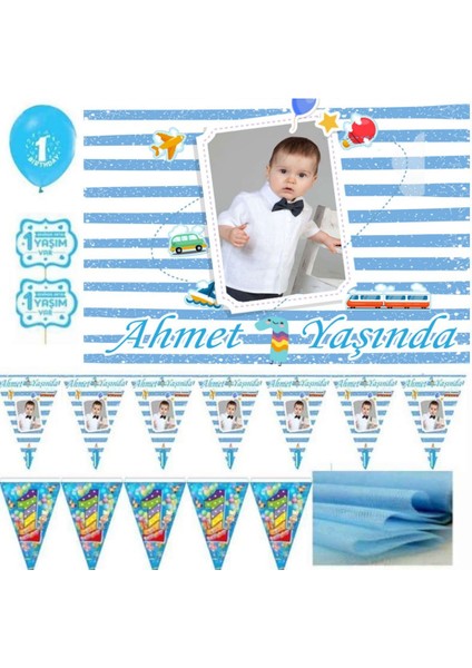 1 Yaş Afişli Erkek Kişiye Özel Doğum Günü Süsü Parti Seti