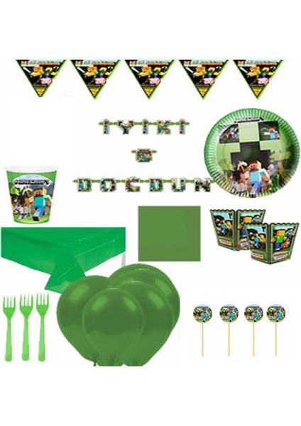 Minecraft Parti Malzemeleri Doğum Günü Süsleri Full Set 8 Kişilik